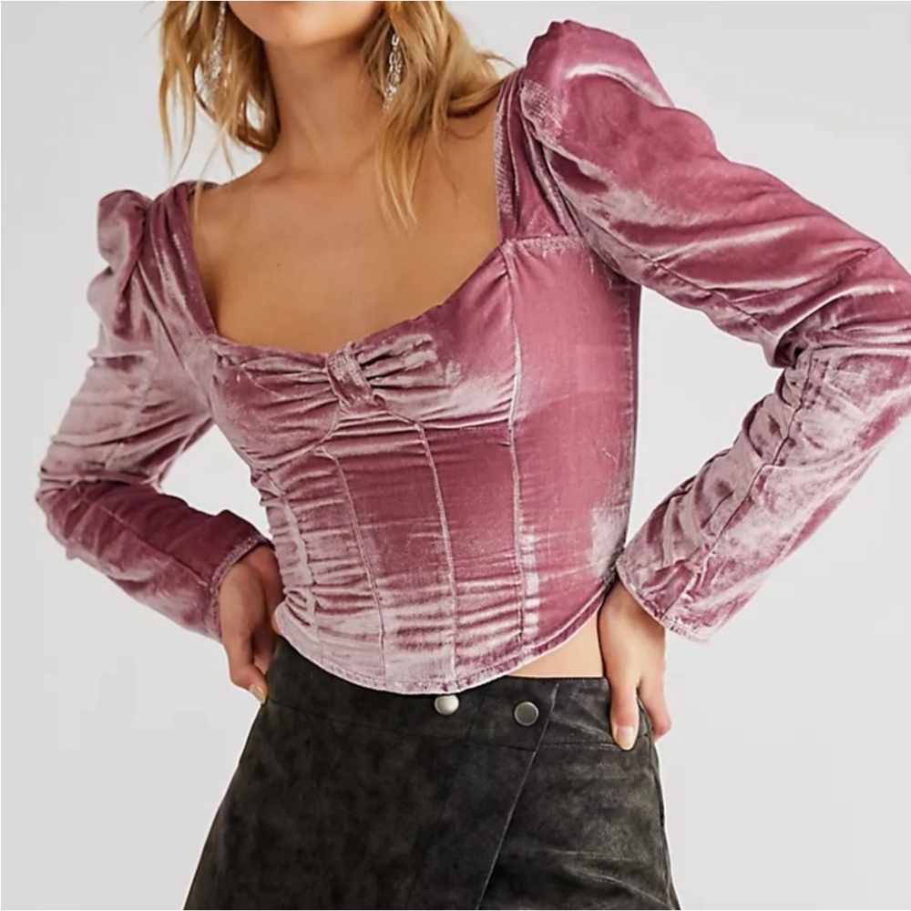 Free People Bridgette Top Velvet Light Pink Smokey Wings